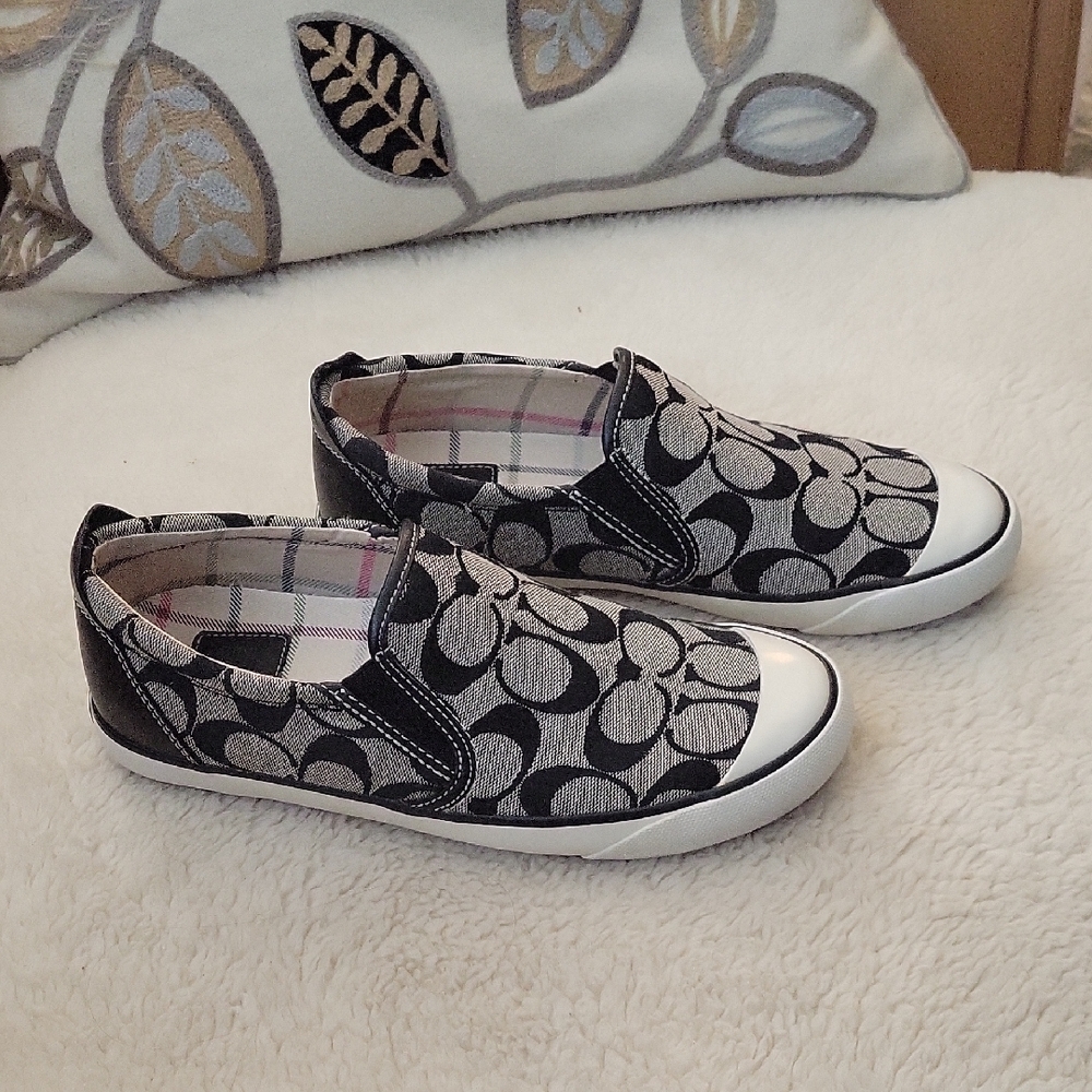Coach Monogram Black and Gray Slip-On Sneakers - Picture 2 of 8
